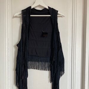 Superbe gilet top noir Ann Demeulemeester franges black fringes vintage 38 40